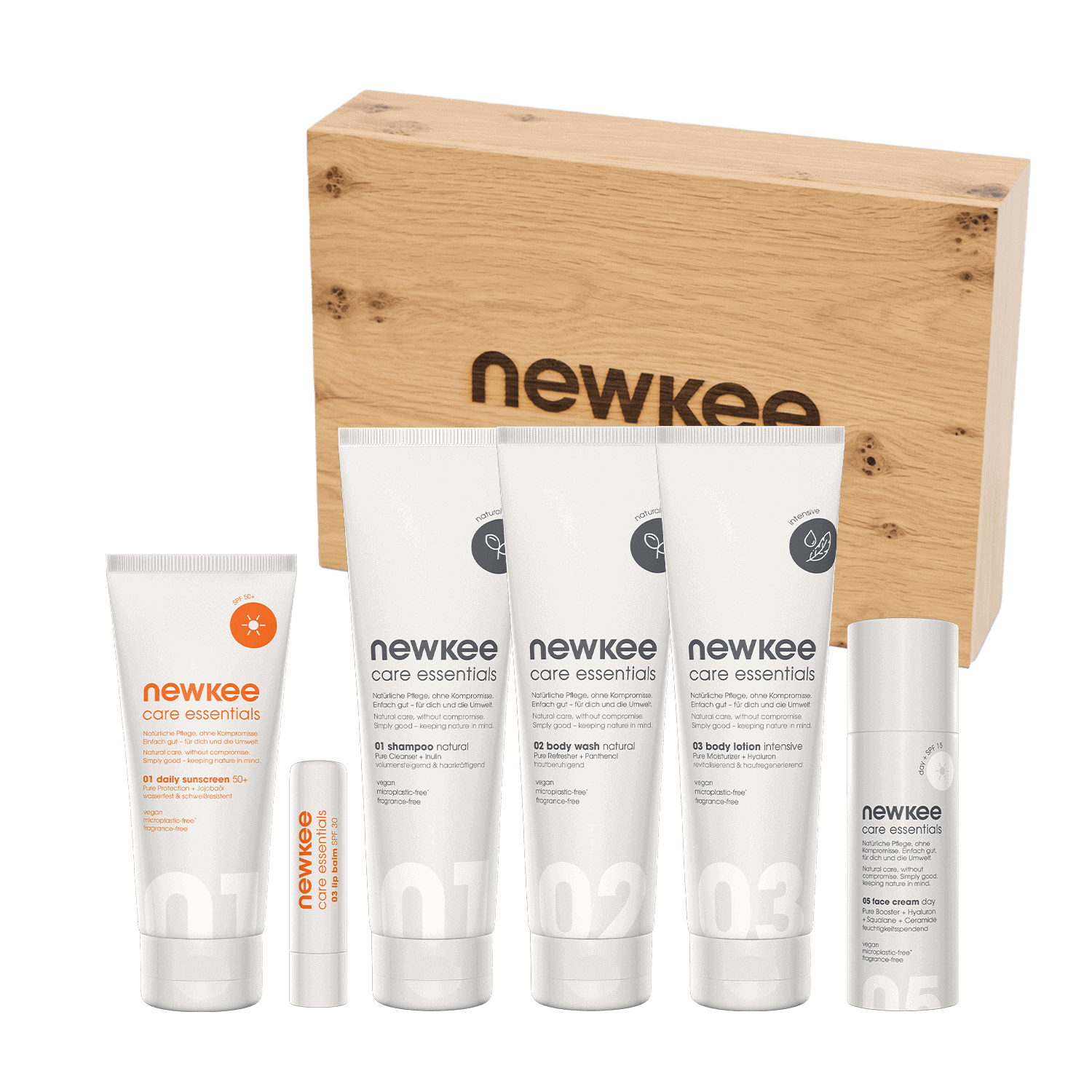 newkee Premium Box Geschenkset Holzbox 6-teilig vegan